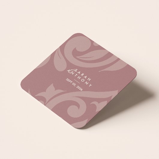 Roos Taupe Classic Script Damask Wedding Kartonnen Onderzetters