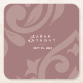 Roos Taupe Classic Script Damask Wedding Kartonnen Onderzetters (Voorkant)