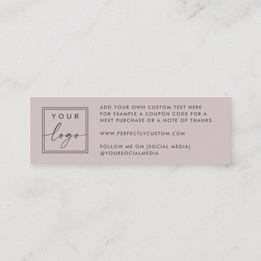 Roos taupe custom logo dank u kaart invoegen mini visitekaartje (Achterkant)