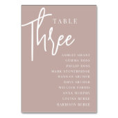 Roos Taupe Hand Scripted Table DRIE + Guest Names Kaart (Achterkant)