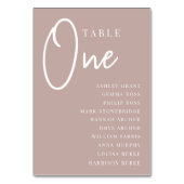 Roos Taupe Hand Scripted Table ONE + Guest Names Kaart (Achterkant)