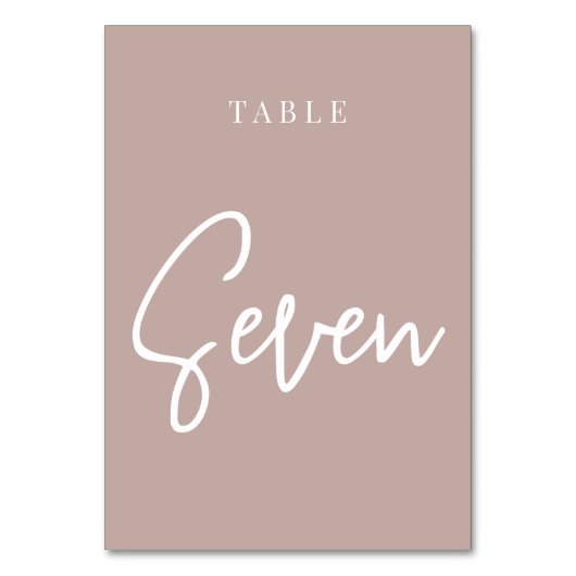 Roos Taupe Hand Scripted Table SEVEN Kaart (Voorkant)