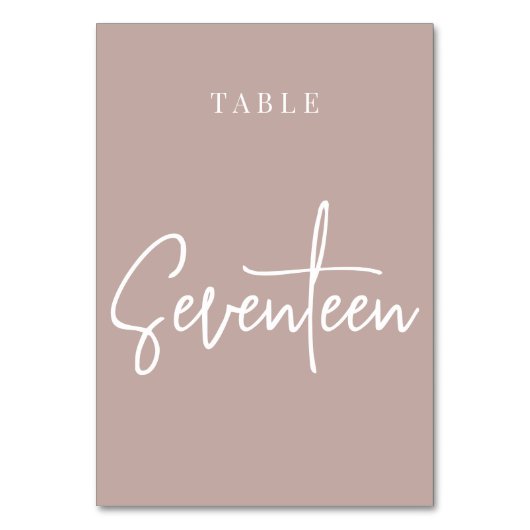 Roos Taupe Hand Scripted Table SEVENTEEN Kaart (Voorkant)