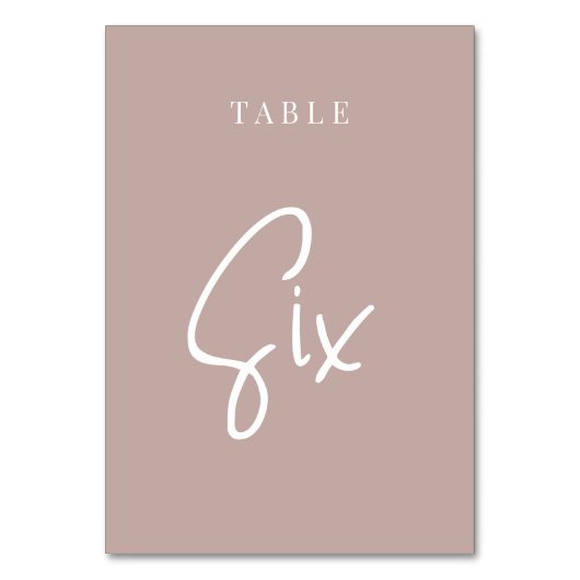 Roos Taupe Hand Scripted Table SIX Kaart (Voorkant)