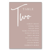 Roos Taupe Hand Scripted Table TWO + Guest Names Kaart (Achterkant)