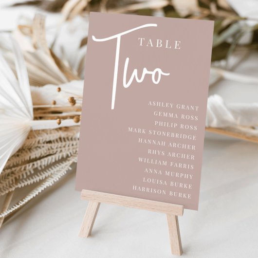 Roos Taupe Hand Scripted Table TWO + Guest Names Kaart