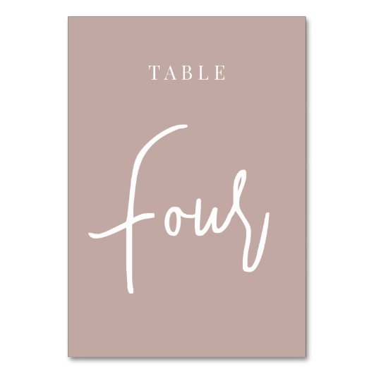 Roos Taupe Hand Scripted Table VIER Kaart (Achterkant)