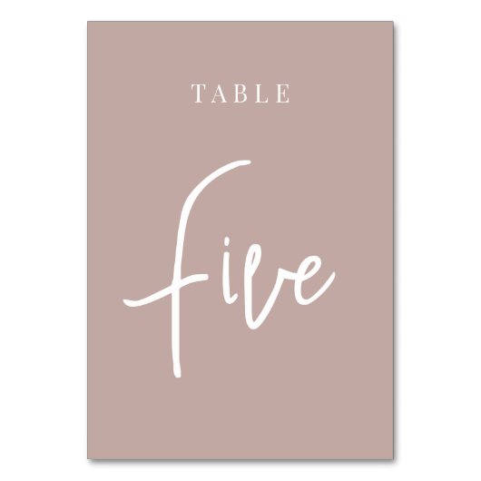 Roos Taupe Hand Scripting Table FIVE Kaart (Achterkant)