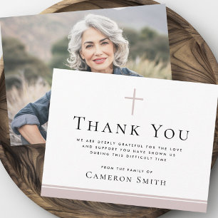 Roos taupe kruis begrafenis sympathie foto bedankkaart