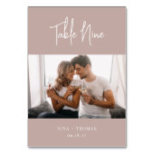 Roos Taupe Modern Script + Klassieke seriële foto Kaart (Voorkant)