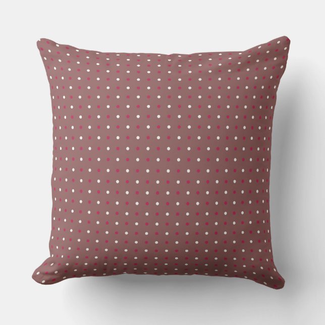 Roos Taupe, RODE Rose en witte stippen Kussen (Voorkant)
