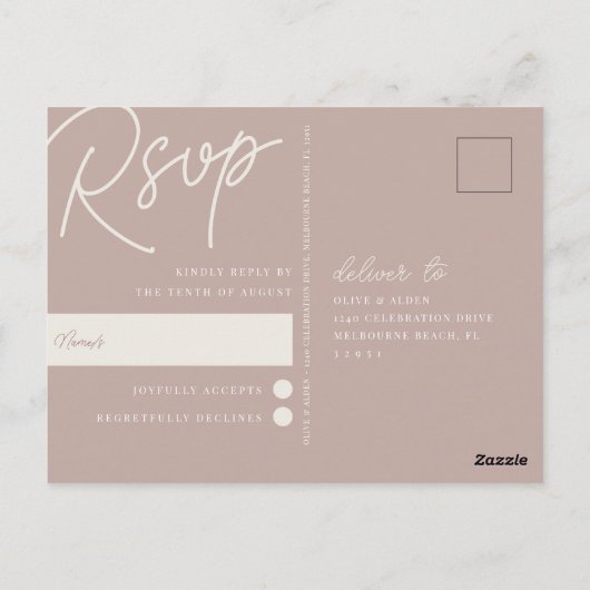 Roos Taupe | Script Watermerk RSVP Briefkaart (Achterkant)