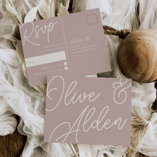Roos Taupe | Script Watermerk RSVP Briefkaart