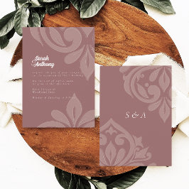 Roos Taupe Smaakvol Elegant Script Damask Wedding Kaart