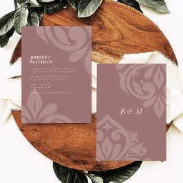 Roos Taupe Smaakvolle Classic Script Damask Weddin Kaart