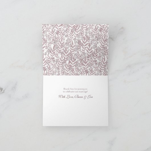 Roos Taupe Wedding  Botanisch Bedankkaart (Binnen)