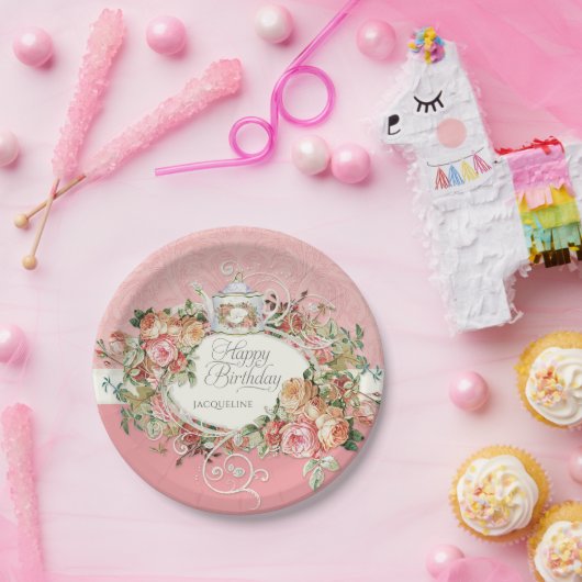  Roos Tea Elegant English Birthday Party Papieren Bordje (Feest)