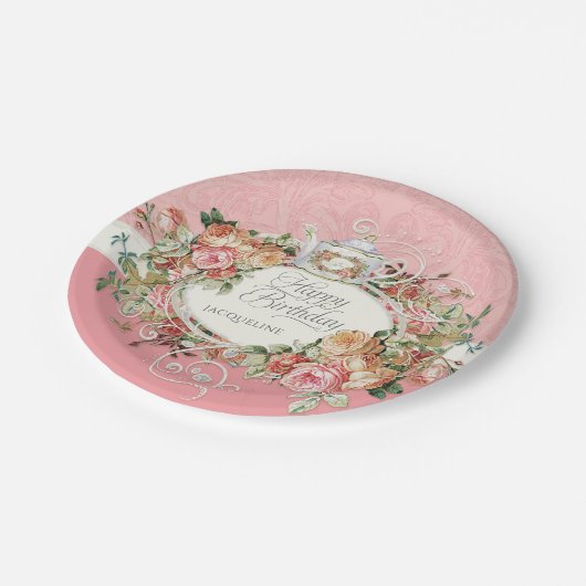  Roos Tea Elegant English Birthday Party Papieren Bordje (Gekanteld)
