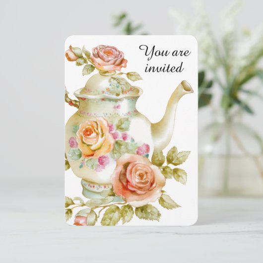 Roos Tea Party Kaart (Staand voorkant)