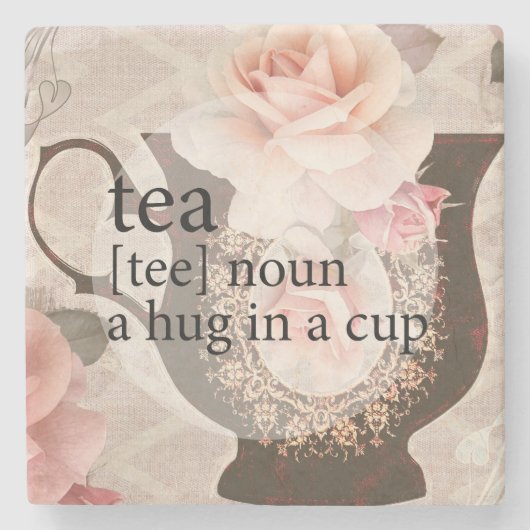  Roos Teacup Hug Quote Stenen Onderzetter (Voorkant)