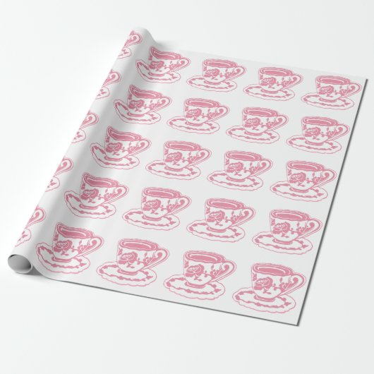 Roos Teacups Pattern Wrapping Paper Cadeaupapier (Uitgerold)