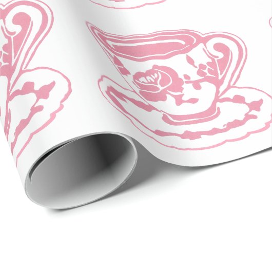 Roos Teacups Pattern Wrapping Paper Cadeaupapier (Rol Hoek)