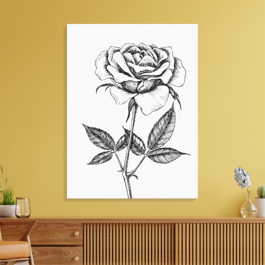 Roos tekenen canvas afdruk (Insitu (Woonkamer))