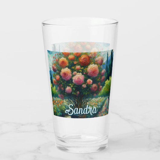 Roos Topiary Van Gogh Style Rozen Floral Pink Glas (Achterkant)