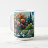 Roos Topiary Van Gogh Style Rozen Floral Pink Koffiemok (Voorkant links)