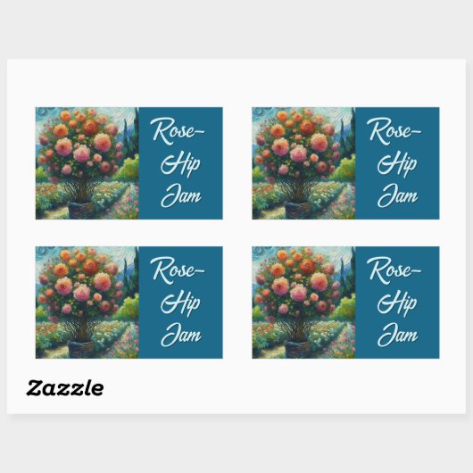 Roos Topiary Van Gogh Style Rozen Floral Pink Rechthoekige Sticker (Vel)