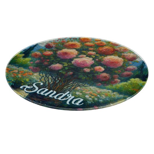 Roos Topiary Van Gogh Style Rozen Floral Pink Snijplank (Hoek)