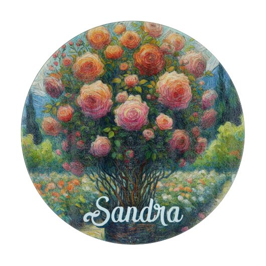 Roos Topiary Van Gogh Style Rozen Floral Pink Snijplank (Voorkant)