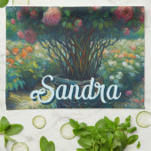 Roos Topiary Van Gogh Style Rozen Floral Pink Theedoek (Gevouwen)