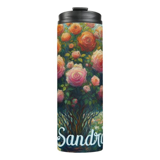 Roos Topiary Van Gogh Style Rozen Floral Pink Thermosbeker (Voorkant)