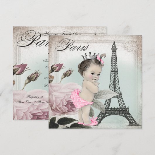 Roos Tower Paris Baby shower Kaart (Voorkant / Achterkant)