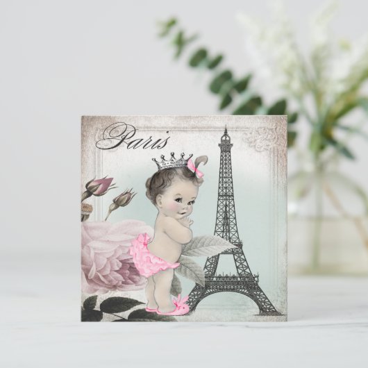  Roos Tower Paris Baby shower Kaart (Staand voorkant)