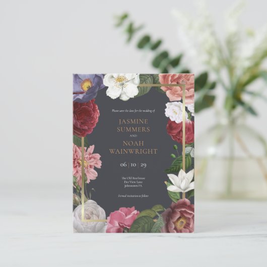 Roos Treillage Faux Gold Foil Save the Date Aankondigingskaart (Staand voorkant)