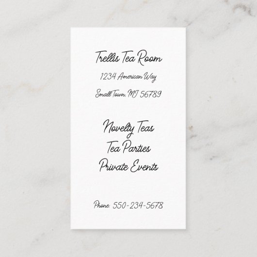 Roos Trellis Tea Room Visitekaartje (Achterkant)