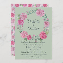 Roos trouwuitnodiging kaart