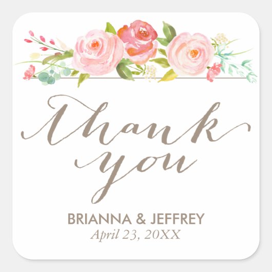 Roos Tuin Bloemen Bruiloft Favor Etiketten Vierkan (Voorkant)