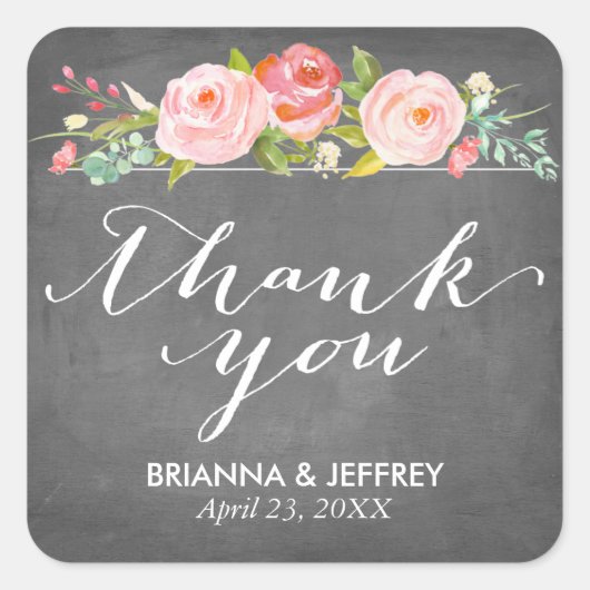 Roos Tuin Bloemen Bruiloft Favor Etiketten Vierkan (Voorkant)