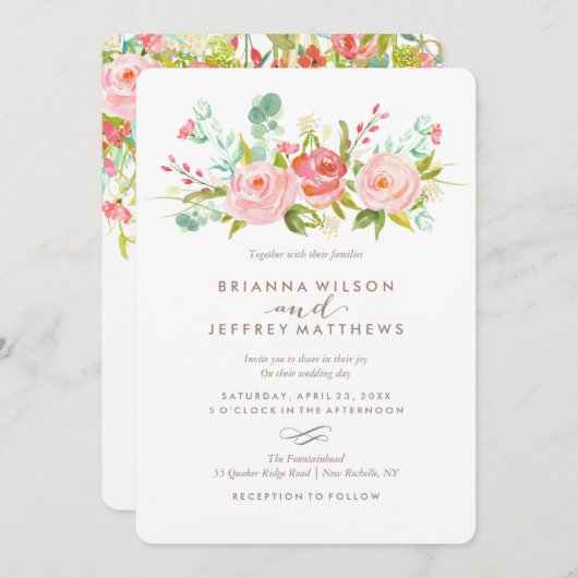 Roos Tuin Bloemen bruiloft uitnodiging (Voorkant / Achterkant)