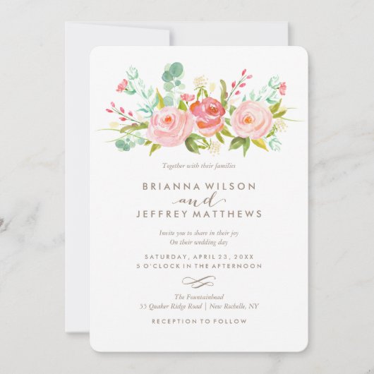 Roos Tuin Bloemen bruiloft uitnodiging (Voorkant)