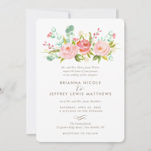 Roos Tuin Bloemen bruiloft uitnodiging (Voorkant)