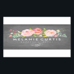 Roos Tuin Bloemen Chalkboard Business Rechthoekige Sticker<br><div class="desc">Krijtbord en roze bloemstukken.</div>