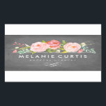 Roos Tuin Bloemen Chalkboard Business Rechthoekige Sticker<br><div class="desc">Krijtbord en roze bloemstukken.</div>