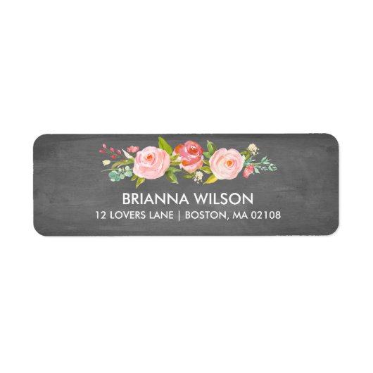 Roos Tuin Bloemen Chalkboard Retouradreslabel Etiket (Voorkant)