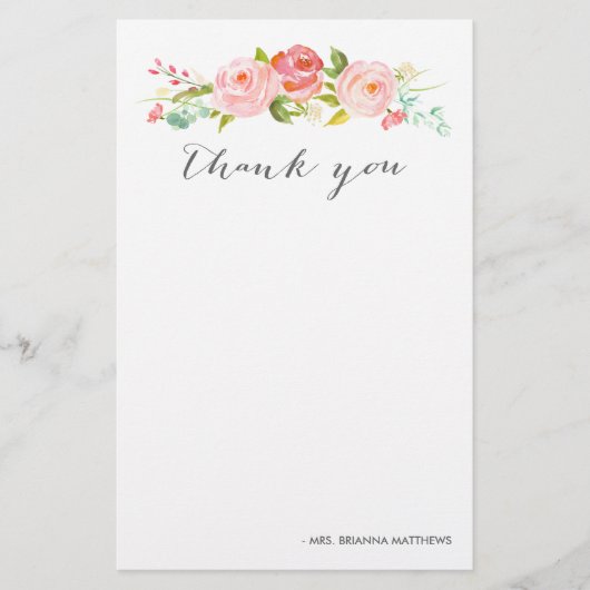 Roos Tuin Bloemen Dank u gepersonaliseerd Briefpapier (Voorkant)