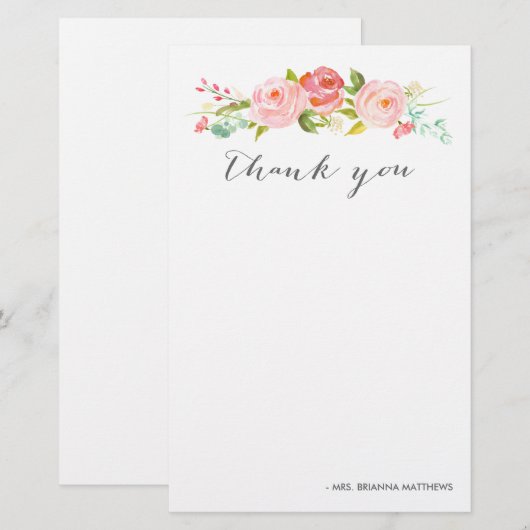 Roos Tuin Bloemen Dank u gepersonaliseerd Briefpapier (Voorkant / Achterkant)