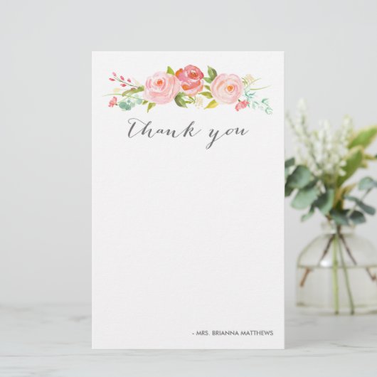 Roos Tuin Bloemen Dank u gepersonaliseerd Briefpapier (Staand voorkant)